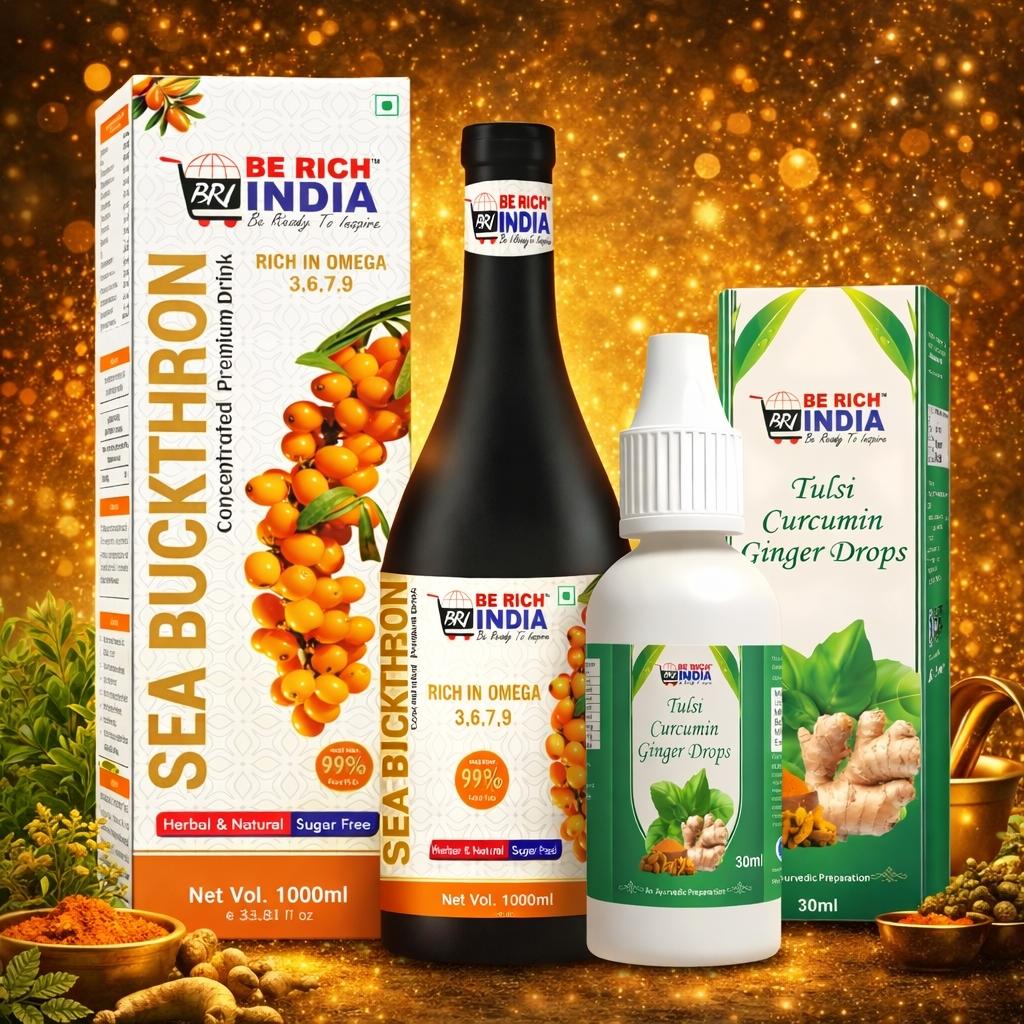 Sea Buckthorn Premium Drink With Tulsi Curcumin Ginger Drops